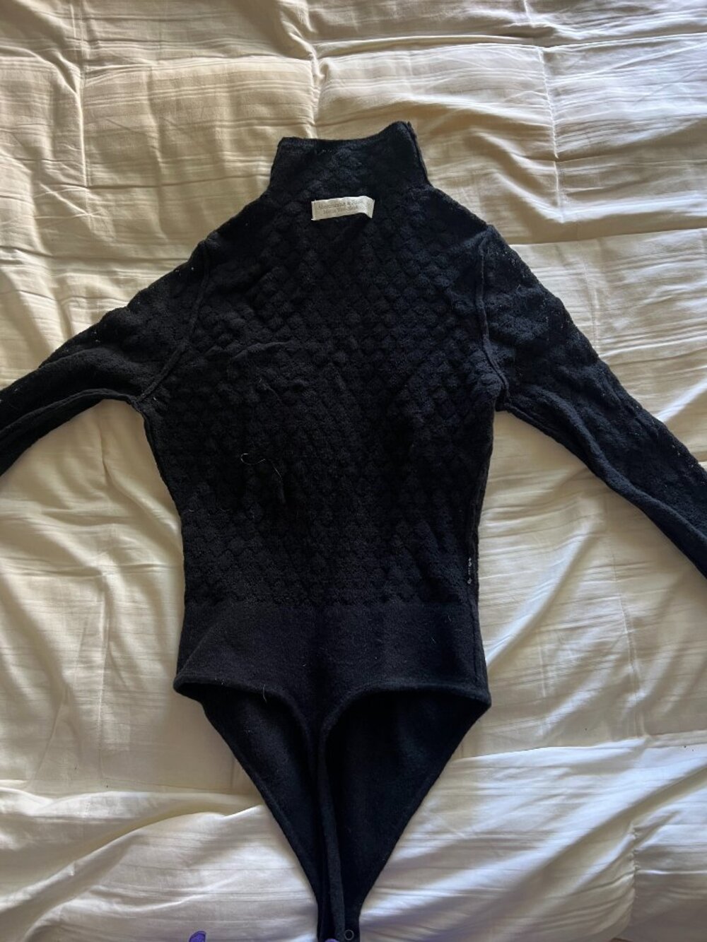 Abercrombie Merino Wool Blend Pointelle Turtleneck Bodysuit Black S